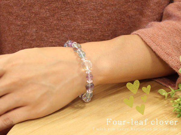 画像4: 【幸せの四葉クローバー】癒し♪フローライト×カット水晶 パワーストーンブレスレット
