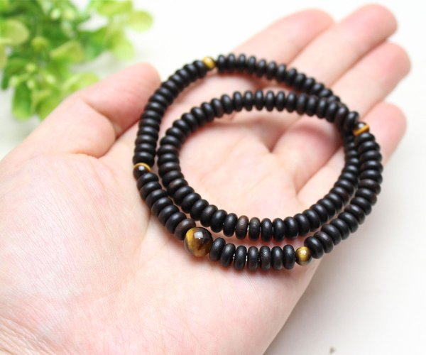 画像3: 内周16.5cm【108玉ブレス】縞黒檀 虎目石(しまこくたん とらめいし) 数珠ブレスレット