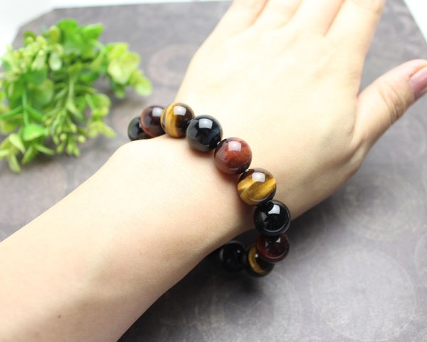 画像3: 大玉14ミリ 青虎目石・赤虎目石・虎目石 3色マルチカラータイガーアイ/パワーストーン ブレスレット