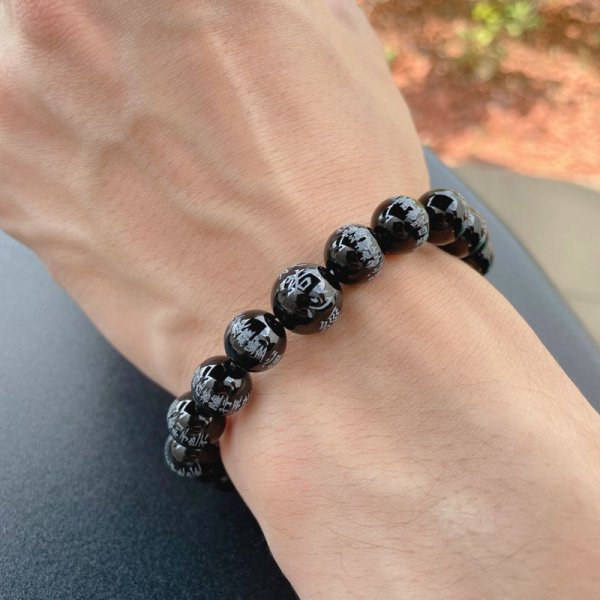 画像6: 内周18cm【般若心経彫】ブラックオニキス 10ミリタイプ  数珠ブレスレット