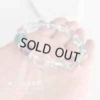 【幸せの四葉クローバー】癒し♪フローライト×カット水晶  パワーストーンブレスレット 天然石ブレスレット 女性用 レディース