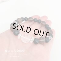 運気UP！昇り龍彫り水晶 × スモーキークォーツ × オニキス パワーストーン ブレスレット 男性用 女性用 メンズ レディース 黒 ブラック 茶