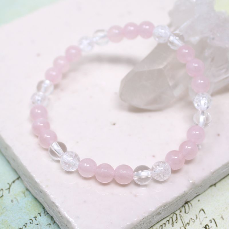 w16 ピンク彫り桜水晶 本水晶 パワーストーンブレスレット 天然石