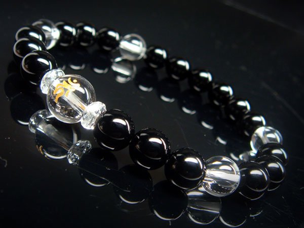 画像2: 選べる！【守護梵字ブレス】魔除け・集中力アップ！！人気のブラックオニキス メンズ レディース 男性用 女性用 黒 ブラック (2)