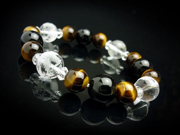 画像3: 【開運四神ブレス】大玉!虎目石×ブラックオニキス パワーストーン ブレスレット メンズ レディース 男性用 女性用 父の日 ギフト 黒 プレゼント (3)