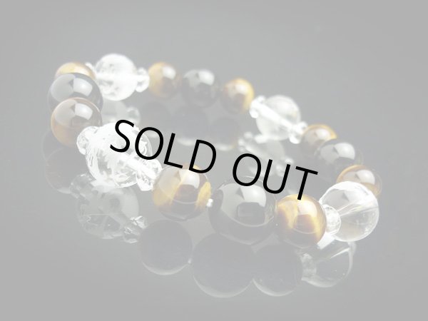 画像3: 【開運四神ブレス】大玉！虎目石×ブラックオニキス パワーストーン ブレスレット メンズ レディース 男性用 女性用 父の日 ギフト 黒 プレゼント (3)