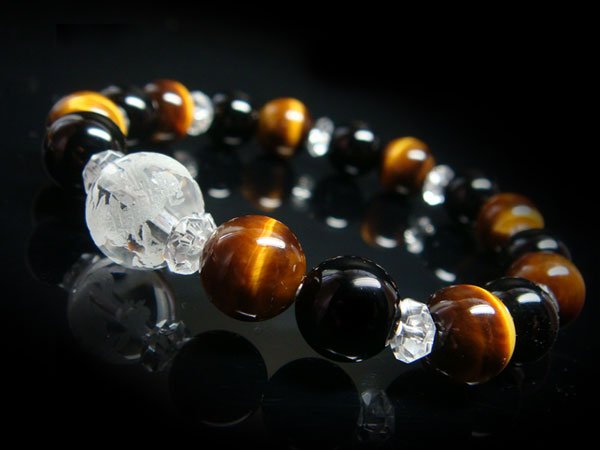 画像2: 【青龍】運気UP!龍彫水晶 × 虎目石 × ブラックオニキス パワーストーン ブレスレット 天然石ブレスレット メンズ レディース 男性用 女性用 父の日 敬老の日 ペア プレゼント 贈り物 ギフト (2)