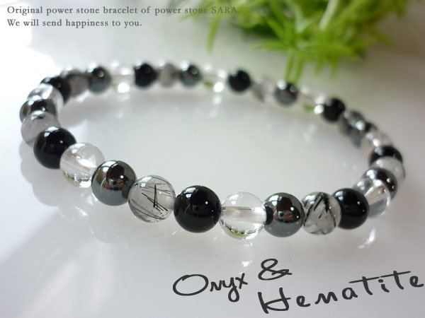 画像4: 6ミリ★願望達成★オニキス×ヘマタイト×トルマリンクォーツ数珠ブレスパワーストーン メンズ レディース  男性用 女性用 父の日 プレゼント ギフト (4)