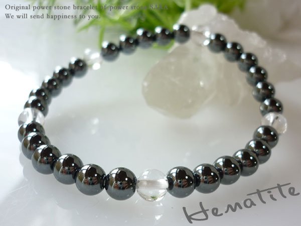 画像2: 6ミリ★願望達成★ヘマタイト×水晶 数珠ブレスパワーストーン (2)