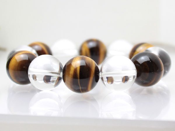 画像2: 【再入荷】超大玉!18ミリ 高級虎目石×水晶 パワーストーン ブレスレット 天然石ブレスレット (2)