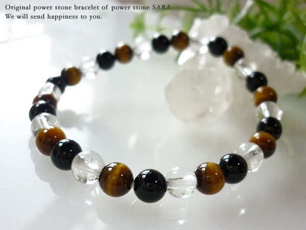 画像3: 6ミリ 強い意志!虎目石×オニキス×水晶 数珠ブレス パワーストーン メンズ レディース 男性用 女性用 父の日 プレゼント 贈り物 ギフト 黒 茶 透明 (3)