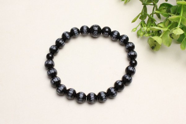 画像3: 内周17cm【般若心経彫】ブラックオニキス 8ミリタイプ  数珠ブレスレット メンズ レディース 男性用 女性用 父の日 敬老の日 ペア (3)