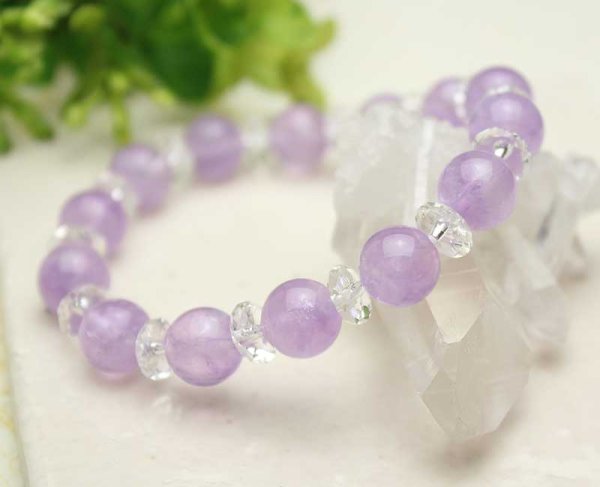 画像2: 癒し・リラックス♪10ミリ ラベンダーアメジスト カット水晶 パワーストーン ブレスレット 紫 パープル メンズ レディース 男性用 女性用 (2)