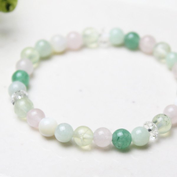 画像3: 【癒し・健康】 ビルマ翡翠・プレナイト・アベンチュリン・ローズクォーツ・マザーオブパール パワーストーン ブレスレット 天然石ブレスレット (3)