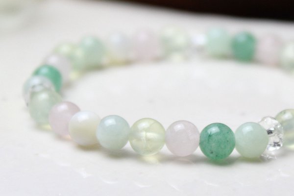 画像5: 【癒し・健康】 ビルマ翡翠・プレナイト・アベンチュリン・ローズクォーツ・マザーオブパール パワーストーン ブレスレット 天然石ブレスレット (5)