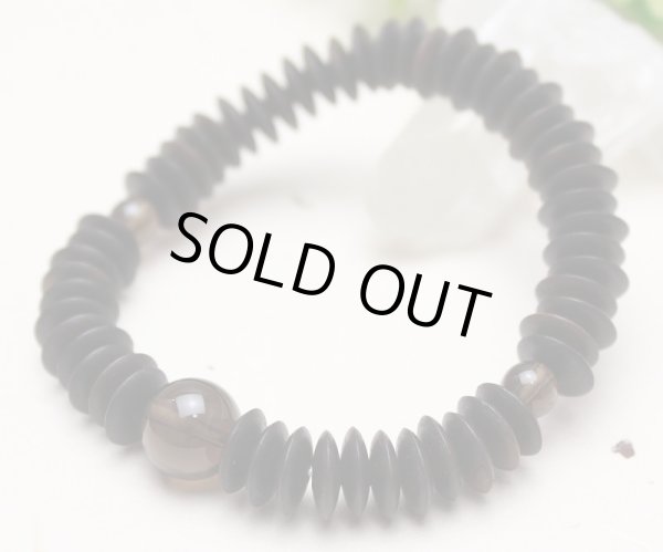 画像3: 大感謝セール【54玉ブレス】縞黒檀 茶水晶 数珠ブレスレット (3)