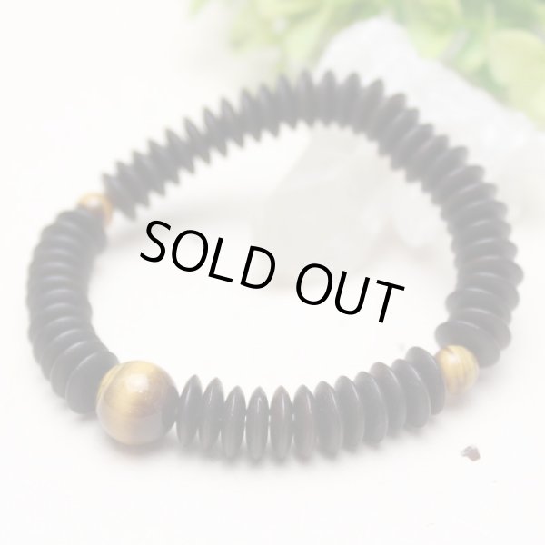 画像3: 内周17cm【54玉ブレス】縞黒檀 虎目石 数珠ブレスレット (3)