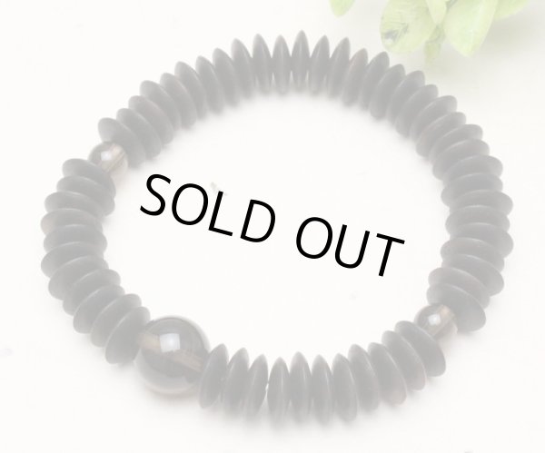 画像2: 大感謝セール【54玉ブレス】縞黒檀 茶水晶 数珠ブレスレット (2)