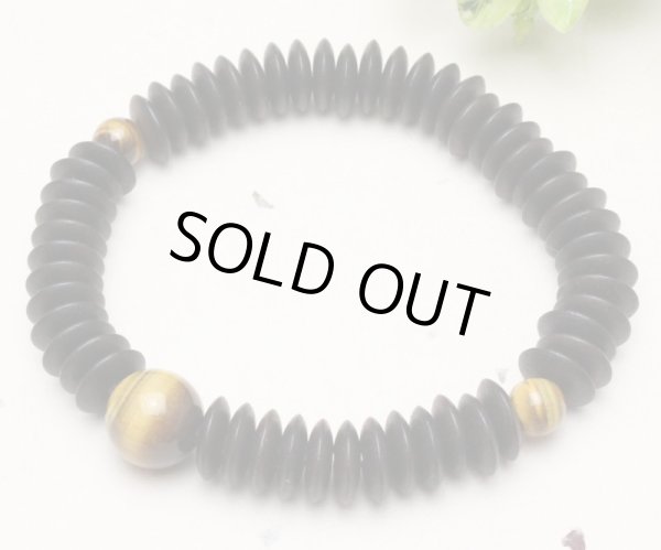 画像2: 内周17cm【54玉ブレス】縞黒檀 虎目石 数珠ブレスレット (2)