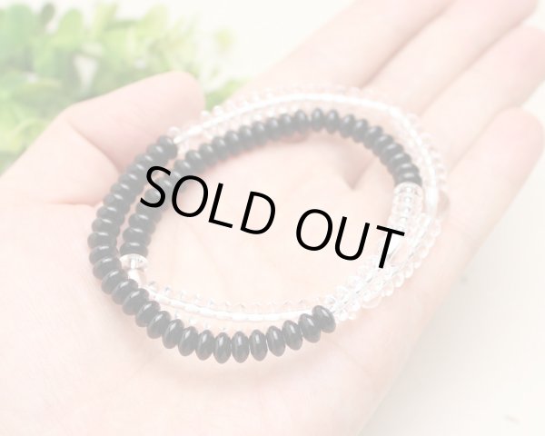 画像2: 内周17cm【京都法珠庵 108玉ブレス】水晶 ブラックオニキス 数珠 ブレスレット  (2)