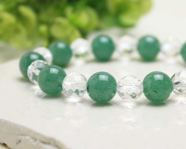 画像2: 健康・癒し♪10ミリ アベンチュリン×カット水晶 パワーストーン ブレスレット (2)