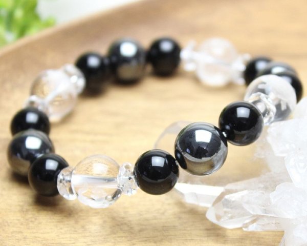 画像2: 【開運四神】男らしい大玉!オニキス×ヘマタイト パワーストーンブレスレット 数珠 (2)