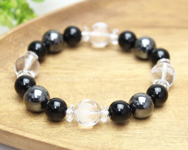 画像3: 【開運四神】男らしい大玉!オニキス×ヘマタイト パワーストーンブレスレット 数珠 (3)