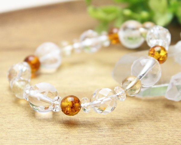 画像7: 【開運四神ブレス】明るく前向きに！アンバー（琥珀）×シトリン（黄水晶）×32面カット水晶 パワーストーン ブレスレット メンズ レディース 男性用 女性用 父の日 母の日 敬老の日 ペアギフト 誕生日プレゼント 秋色 (7)