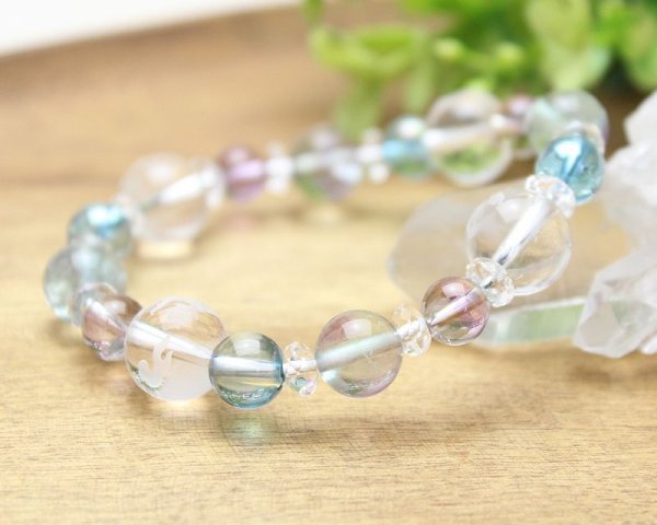 画像4: 【開運四神ブレス】自分らしく☆経済的安定♪アメトリン×アクアオーラ×フローライト メンズ レディース 男性用 女性用 紫 黄色 パープル イエロー 天然石 ブレスレット パワーストーン (4)