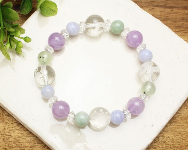 画像5: 【開運四神ブレス】良好な人間関係♪ラベンダーアメジスト×ブルーレース×ビルマ翡翠×プレナイト パワーストーンブレスレット (5)