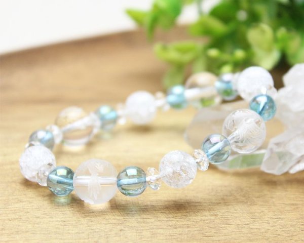 画像2: 【開運四神ブレス】オーラを高め、幸運体質に♪ アクアオーラ クラック水晶 パワーストーンブレスレット (2)