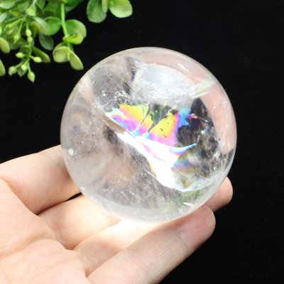 画像1: レインボー入◆水晶　丸玉 約59ミリ　置石　メール便不可