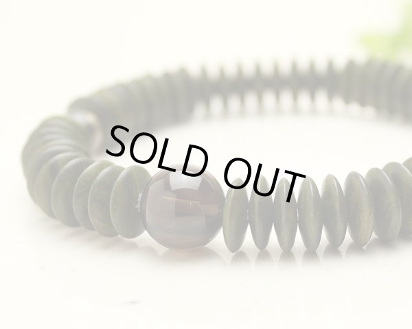 画像3: 内周17cm【54玉ブレス】緑檀 （生命樹） 茶水晶 数珠 ブレスレット (3)