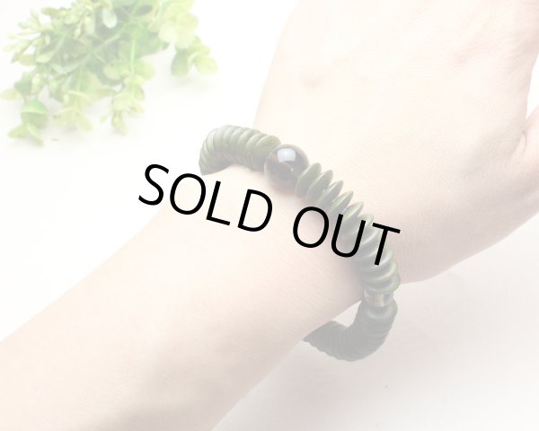 画像5: 内周17cm【54玉ブレス】緑檀 （生命樹） 茶水晶 数珠 ブレスレット (5)