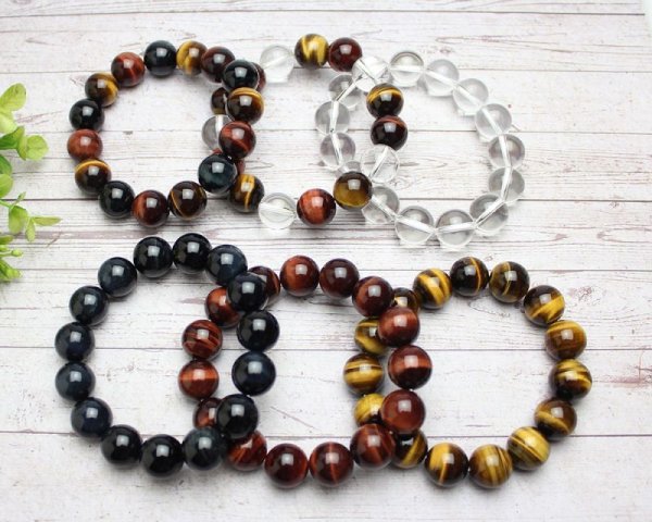 画像4: 大玉14ミリ 虎目石・赤虎目石・水晶 パワーストーン ブレスレット (4)