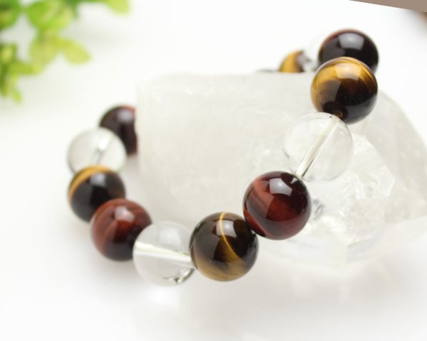 画像2: 大玉14ミリ 虎目石・赤虎目石・水晶 パワーストーン ブレスレット (2)
