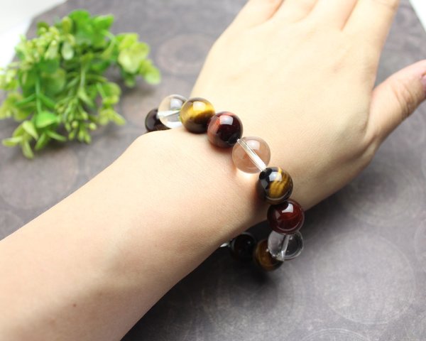画像3: 大玉14ミリ 虎目石・赤虎目石・水晶 パワーストーン ブレスレット (3)