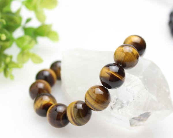 画像2: 金運・仕事運アップに!大玉14ミリ 高級虎目石 パワーストーン ブレスレット メンズ レディース 男性用 女性用 父の日 母の日 敬老の日 ペア (2)