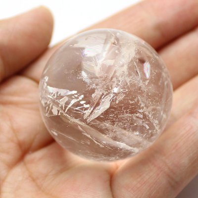 画像1: レインボー入 ◆ 水晶 丸玉 約37ミリ 置石 メール便不可