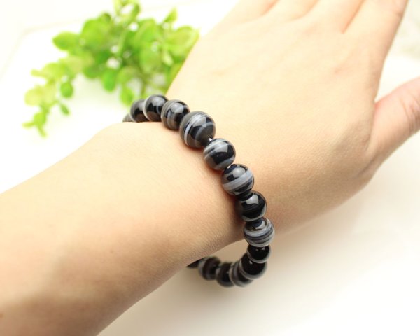 画像3: 内周17.5cm 10ミリ 黒縞瑪瑙 数珠ブレスレット(念珠タイプ) (3)