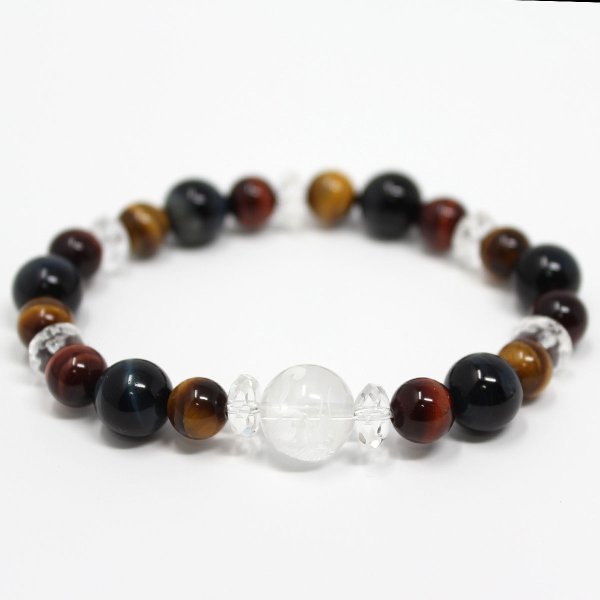 画像2: 運気UP!昇り龍彫彫り 水晶 × 3色 タイガーアイ 虎目石 赤虎目石 青虎目石 ブレスレット (2)
