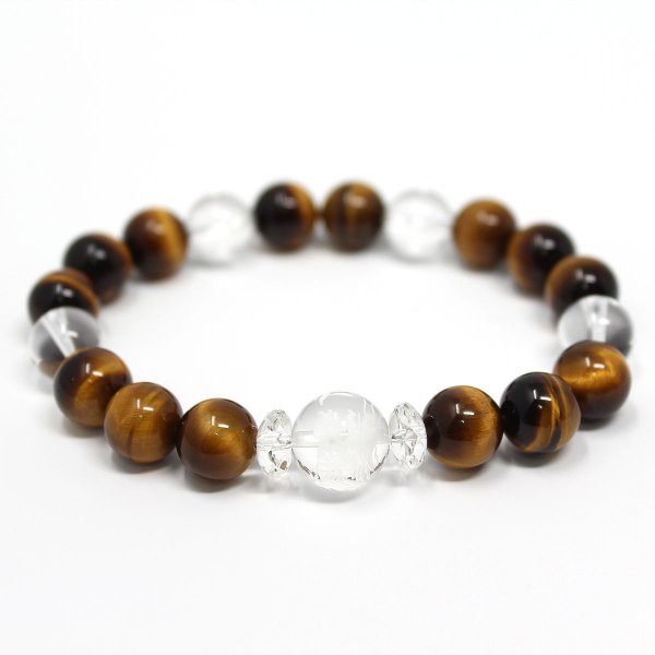 画像2: 運気UP!昇り龍彫り水晶×極上虎目石 パワーストーン ブレスレット (2)