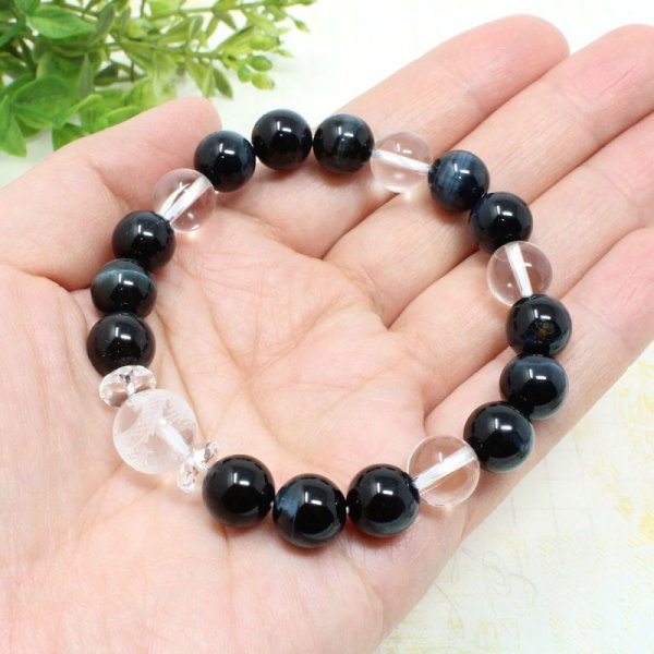 画像4: 運気UP!昇り龍彫り水晶×極上 青虎目石 パワーストーン ブレスレット (4)