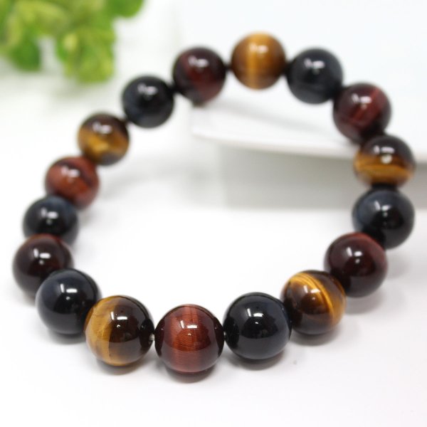 画像2: 12ミリ 高級 青・赤・虎目石 3色タイガーアイ パワーストーン ブレスレット 数珠 メンズ レディース 男性用 女性用 父の日 敬老の日 (2)