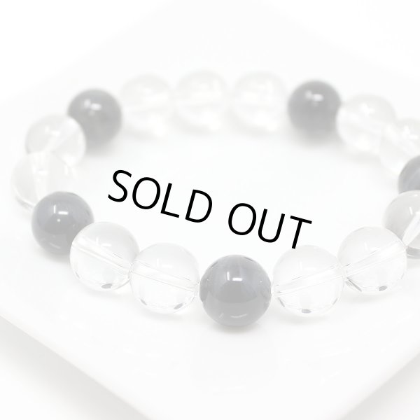 画像2: 金運・仕事運UP♪12ミリ極上水晶×青虎目石 数珠ブレス パワーストーン (2)