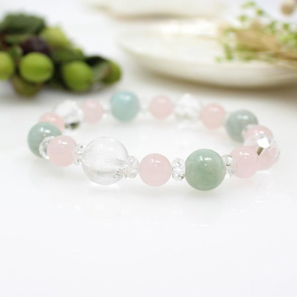 画像3: 【幸せの四葉クローバー】未来の希望と恋愛成就♪ビルマ翡翠×ローズクォーツ パワーストーンブレスレット (3)
