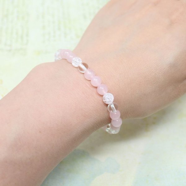 画像3: 【女性のお守り石】 6ミリ ローズクォーツ×クラック水晶×水晶 パワーストーンブレスレット 天然石ブレスレット (3)