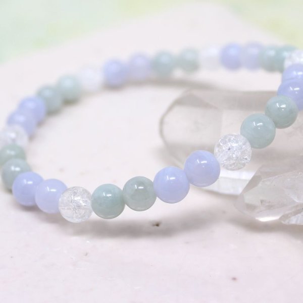 画像5: 【癒しの石】 6ミリ ビルマ翡翠 ブルーレース 水晶  ブレスレット 男性用 女性用 メンズ レディース 水色 緑 ブルー グリーン (5)
