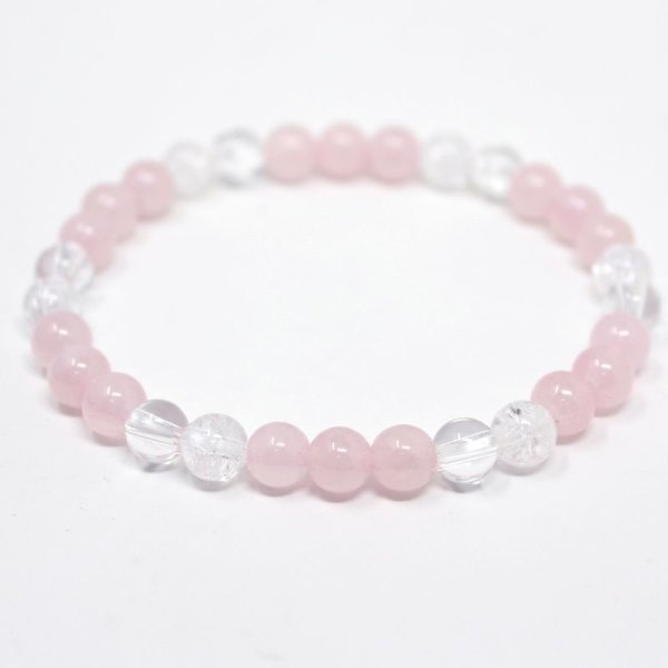 画像5: 【女性のお守り石】 6ミリ ローズクォーツ×クラック水晶×水晶 パワーストーンブレスレット 天然石ブレスレット (5)