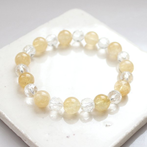 画像2: 限定1本!お値下げ中!10ミリ シトリン(黄水晶)×カット水晶 パワーストーン ブレスレット 11月 誕生石 メンズ レディース 男性用 女性用 黄色 イエロー (2)